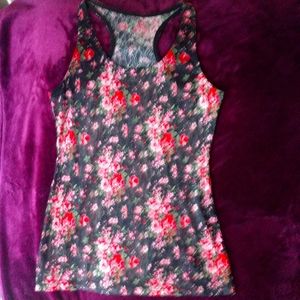 Dressy Tank Top, Small, Black with Roses,